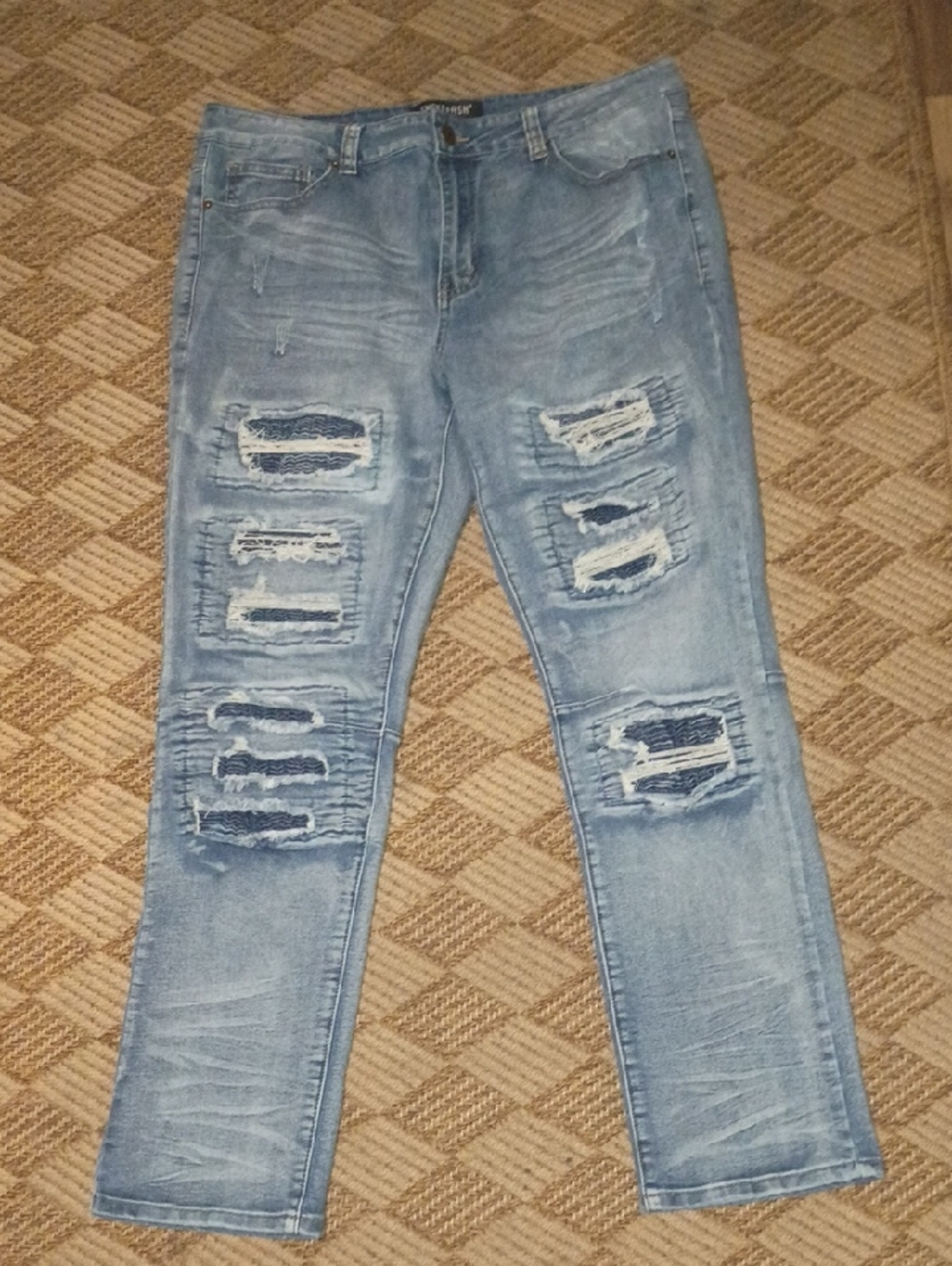 Light Blue Distressed Men’s Jeans - Slim Fit